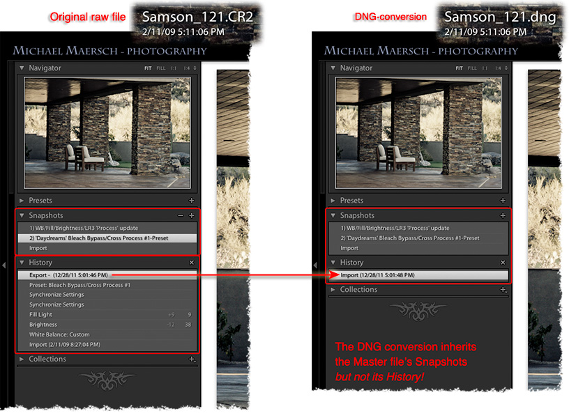 adobe lightroom snapshots and history compared within the develop module
