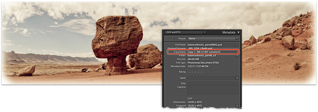 a virtual copy and its associated metadat in lightroom