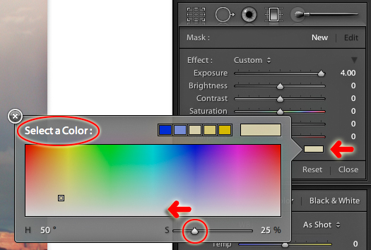 select a color from the lightroom color picker ramp