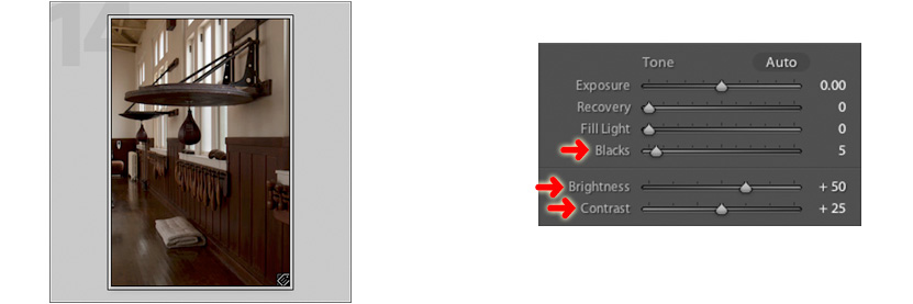 the brightness contrast and blacks settings in the lightroom develop module